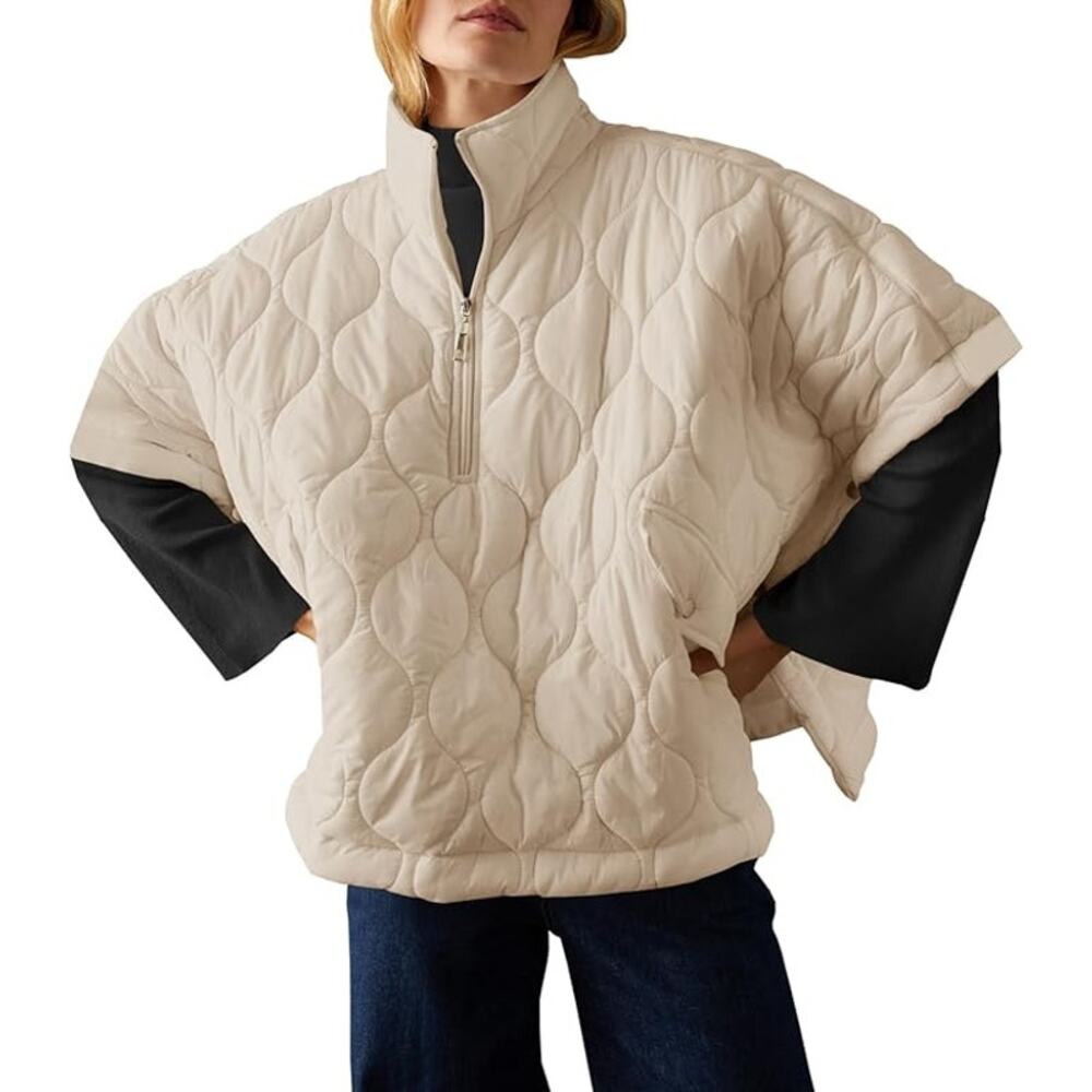 Women's Quilted Puffer Jackets Oversized Lightweight Down Coat Half Sleeve Small